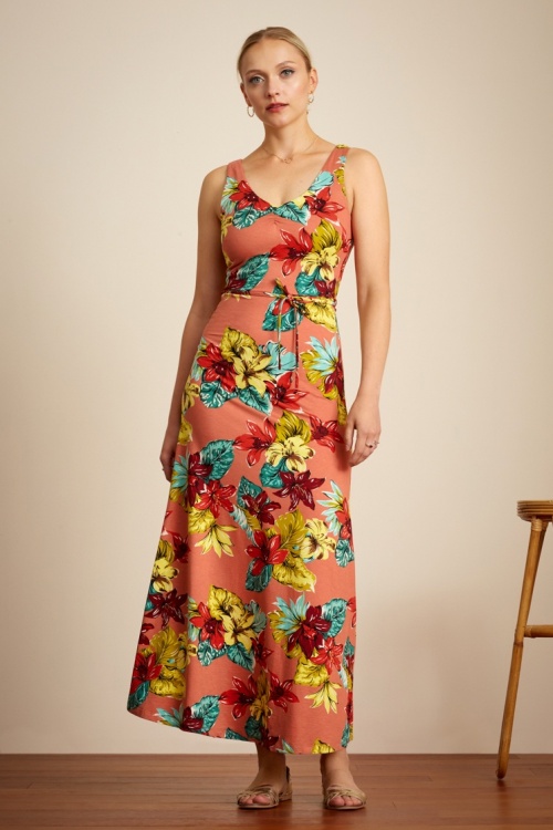 King Louie - 70s Anna Paraiso Maxi Dress in Apricot Pink