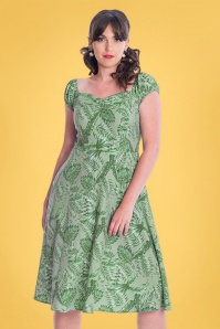 Banned Retro - 50s Off Shoulder Jungle Swing Dress in Green 2