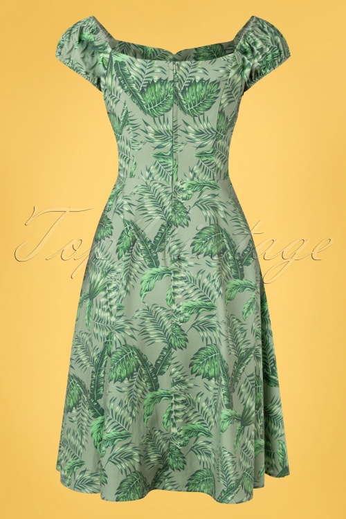 Banned Retro - 50s Off Shoulder Jungle Swing Dress in Green 5