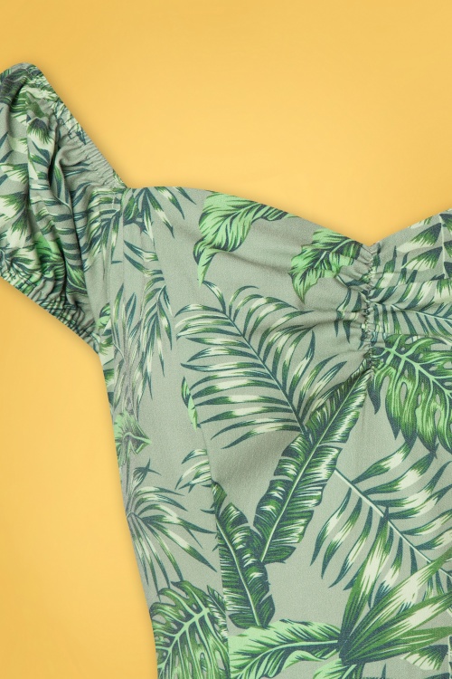 Banned Retro - Off-shoulder jungle swing jurk in groen 4