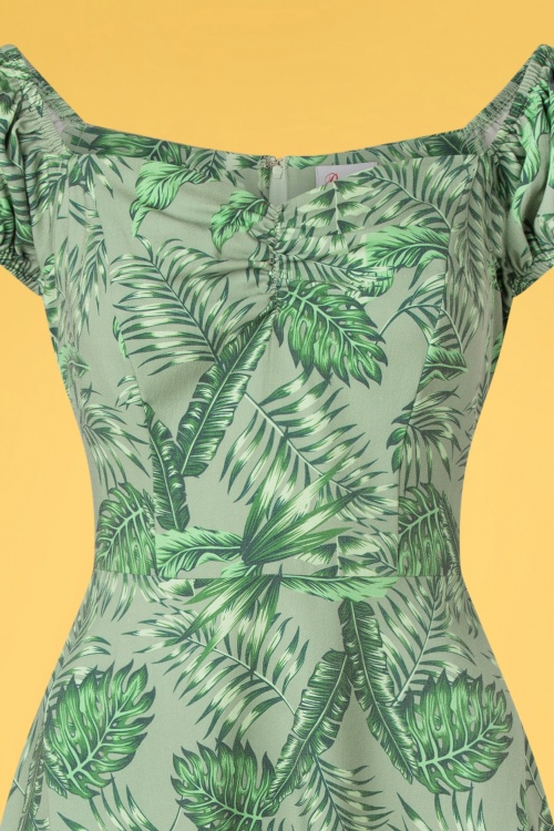 Banned Retro - Off-shoulder jungle swing jurk in groen 3