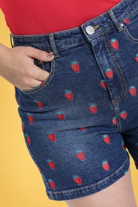 Bunny - 50s Strawberry Denim Shorts in Blue 2