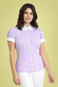 Bunny - 50s BB Gingham Blouse in Lavender and Ivory