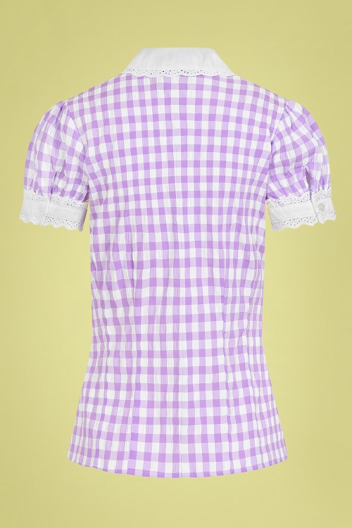 Bunny - 50s BB Gingham Blouse in Lavender and Ivory 3