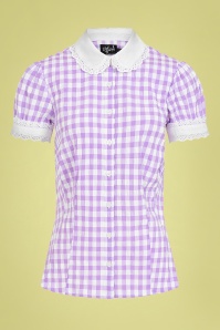 Bunny - 50s BB Gingham Blouse in Lavender and Ivory 2