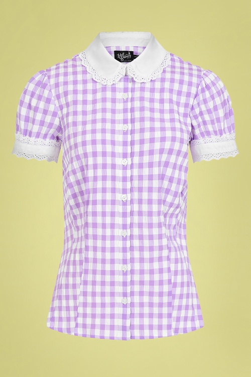 Bunny - 50s BB Gingham Blouse in Lavender and Ivory 2
