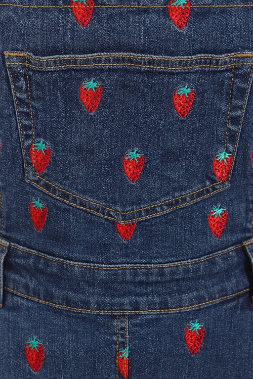 Bunny - 50s Strawberry Denim Pinafore Dress in Blue 3
