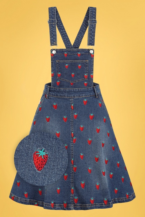 Bunny - 50s Strawberry Denim Pinafore Dress in Blue 2