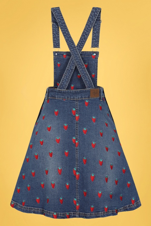 Bunny - 50s Strawberry Denim Pinafore Dress in Blue 4
