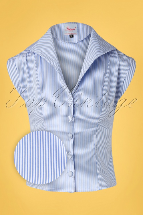 Banned Retro - 50s Willow Stripes Blouse in Blue and White