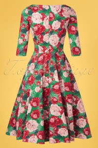 Topvintage Boutique Collection - Exclusief bij Topvintage ~ Adriana Floral Swing Jurk met lange mouwen in groen 7
