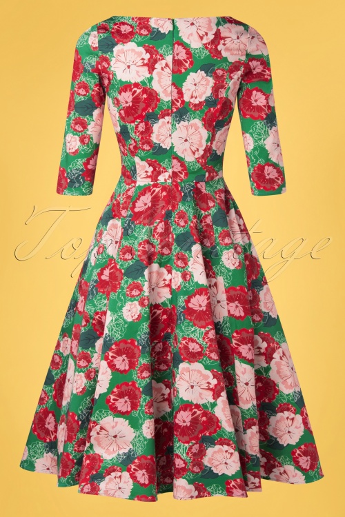 Topvintage Boutique Collection - Exklusiv bei TopVintage ~ Adriana Floral langärmliges Swing Kleid in Grün 7