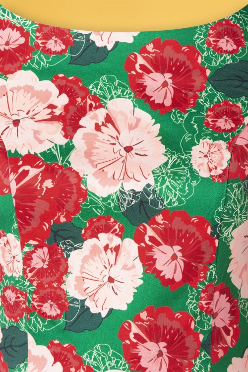 Topvintage Boutique Collection - Exklusiv bei TopVintage ~ Adriana Floral langärmliges Swing Kleid in Grün 8