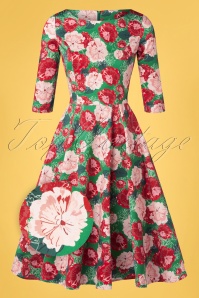 Topvintage Boutique Collection - Exclusief bij Topvintage ~ Adriana Floral Swing Jurk met lange mouwen in groen 3