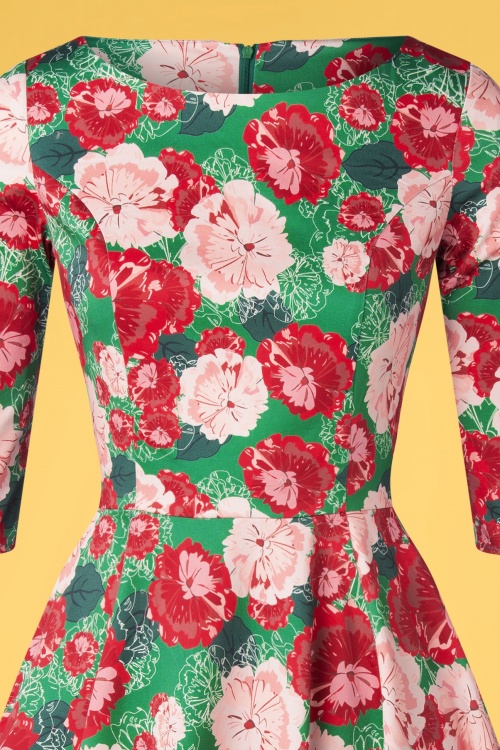 Topvintage Boutique Collection - Exklusiv bei TopVintage ~ Adriana Floral langärmliges Swing Kleid in Grün 6