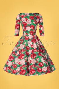 Topvintage Boutique Collection - Exklusiv bei TopVintage ~ Adriana Floral langärmliges Swing Kleid in Grün 5