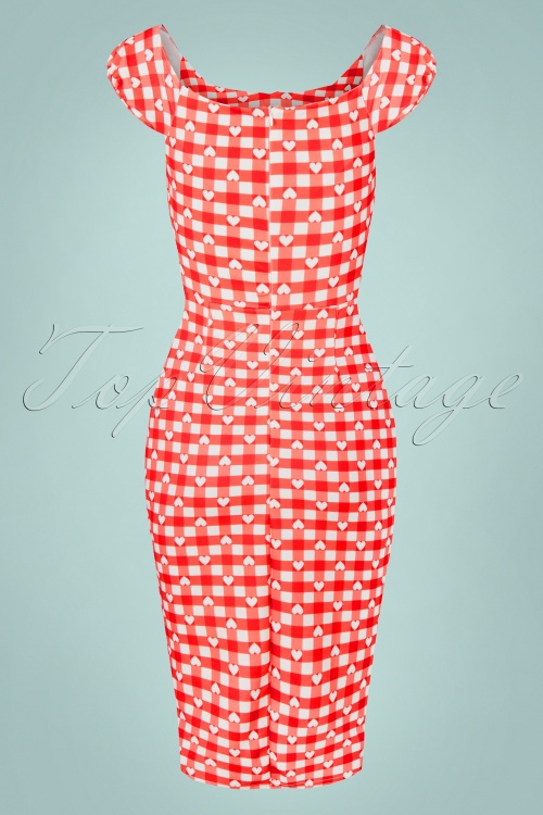 Vintage Chic for Topvintage - Fenne Gingham Hearts Bleistiftkleid in Rot und Weiß 5