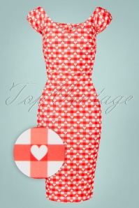 Vintage Chic for Topvintage - Fenne Gingham Hearts Bleistiftkleid in Rot und Weiß 2