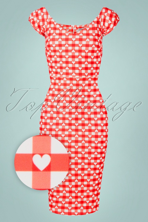 Vintage Chic for Topvintage - 50s Fenne Gingham Hearts Pencil Dress in Red and White 2
