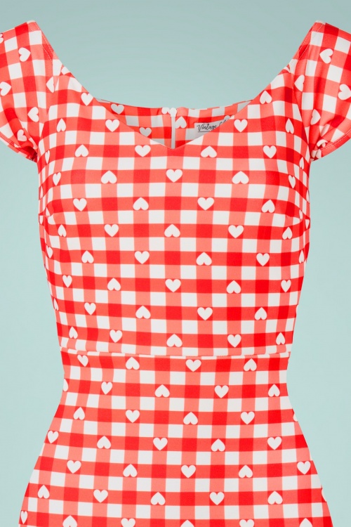Vintage Chic for Topvintage - 50s Fenne Gingham Hearts Pencil Dress in Red and White 3