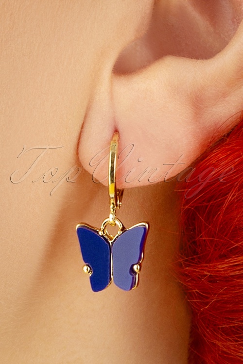 Day&Eve by Go Dutch Label - 50s Butterfly Earrings in Gold and Blue