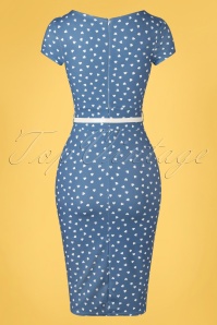 Vintage Chic for Topvintage - Hannah hearts pencil jurk in blauw en wit 5