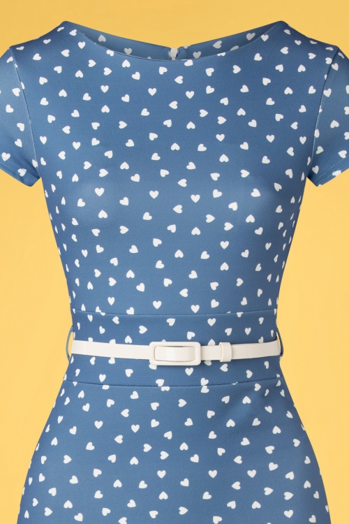 Vintage Chic for Topvintage - Hannah hearts pencil jurk in blauw en wit 3