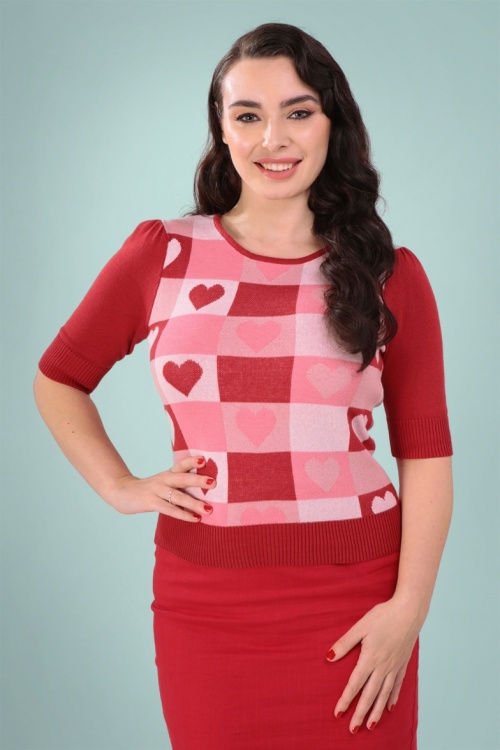 Collectif Clothing - 50s Chrissie Love Knitted Top in Red 2