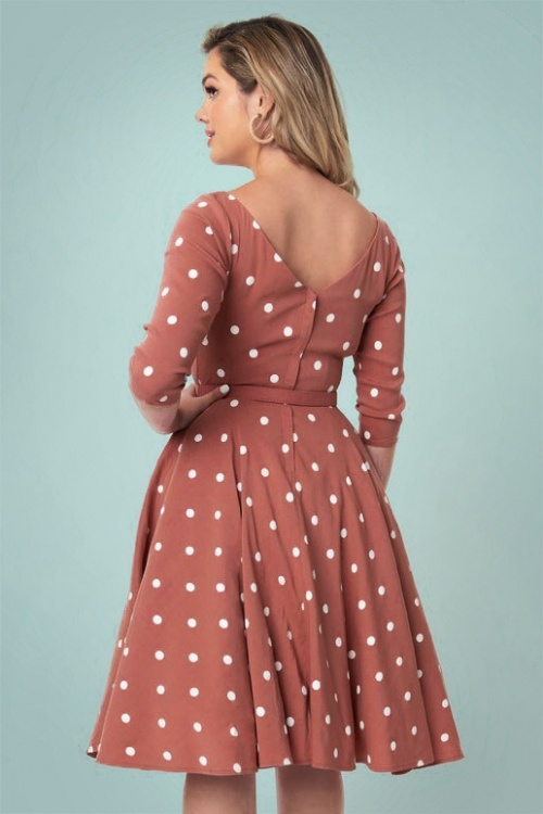 Unique Vintage - Devon Dot Swing Dress Années 50 en Rose et Blanc 2