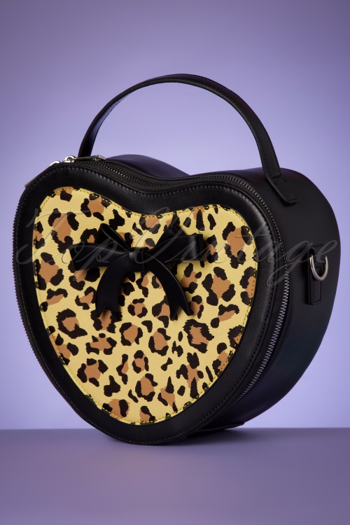 Banned Retro - 50s Rockabillly Heart Handbag in Black and Leopard 3