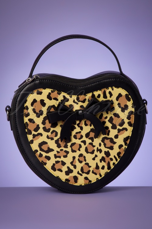 Banned Retro - 50s Rockabillly Heart Handbag in Black and Leopard
