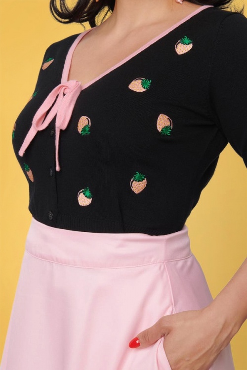 Unique Vintage - Dandy Aardbeien Vest in Zwart 3