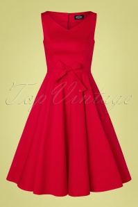 Hearts & Roses - 50s Bodine Bow Swing Dress in Red
