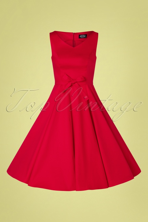 Hearts & Roses - 50s Bodine Bow Swing Dress in Red 2