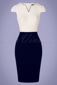 Hearts & Roses - 50s Penelope Pencil Dress in Navy and White 3