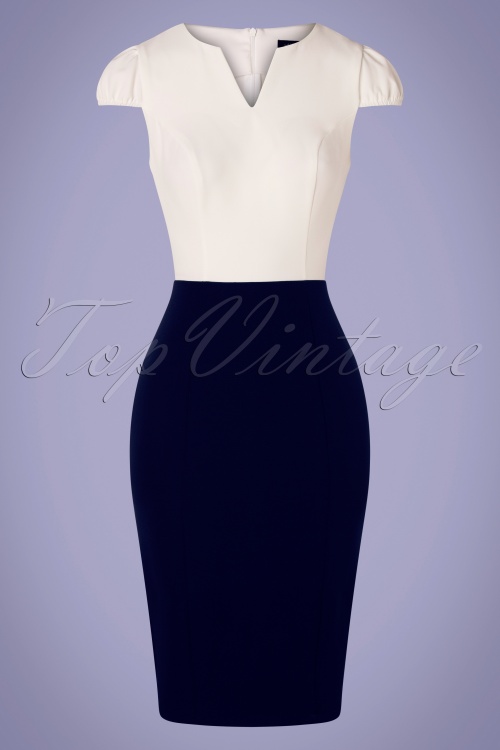 Hearts & Roses - 50s Penelope Pencil Dress in Navy and White 3