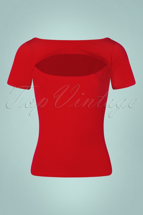 Banned Retro - 50s Rose Jersey Top in Lipstick Red 2