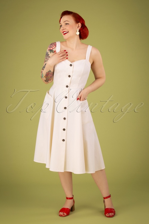 Banned Retro - Sandy Swing Kleid in Creme 2