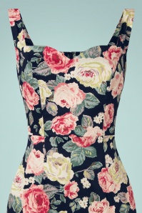 Banned Retro - 50s Rose Bloom Pencil Dress in Navy 3