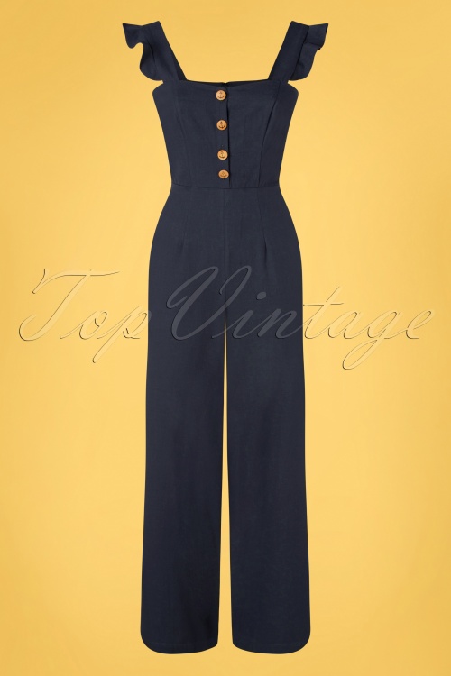 Banned Retro - Anchor Culotte Jumpsuit in Donker Blauw