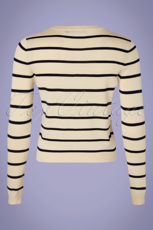 Banned Retro - 50s Let's Sail Stripe Cardigan in Off White 2