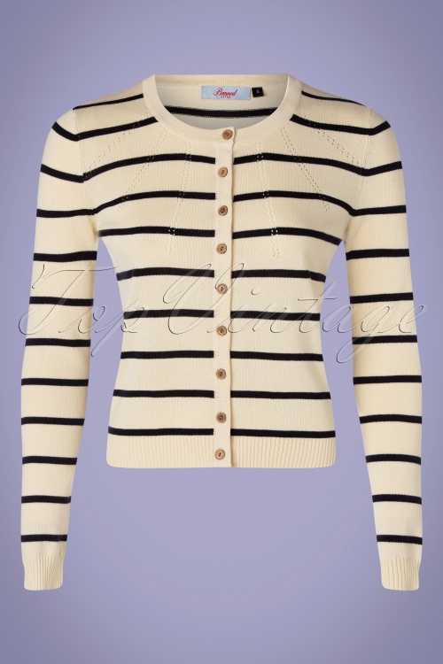 Banned Retro - 50s Let's Sail Stripe Cardigan in Off White