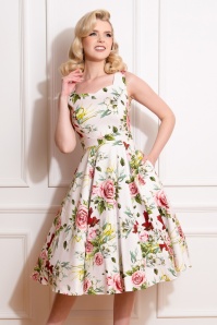 Hearts & Roses - 50s Carole Floral Swing Dress in White 2