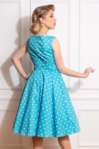 Hearts & Roses - 50s Ruth Polkadot Swing Dress in Blue 4