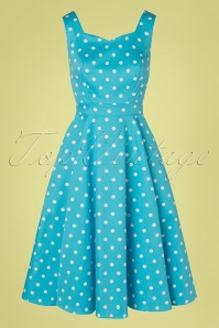 Hearts & Roses - 50s Ruth Polkadot Swing Dress in Blue