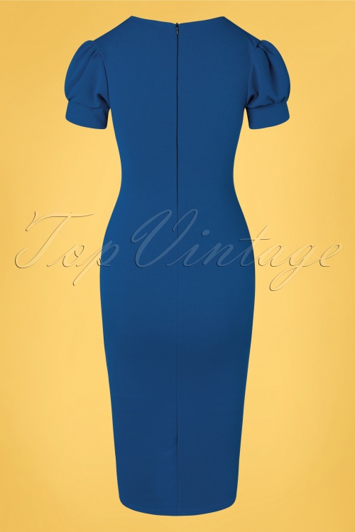 Vintage Chic for Topvintage - Robe Crayon Fauve Années 50 en Bleu Roi 4