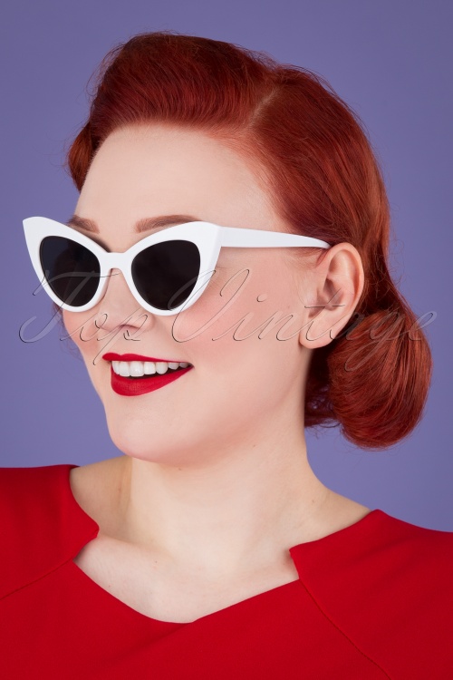 Unique Vintage - Dynamic Cat Eye Sonnenbrille in Weiß 2