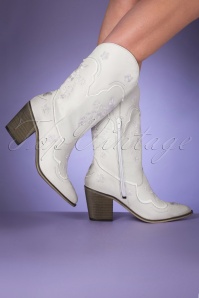 La Pintura - 70s Necka Floral Western Boots in Off White 4