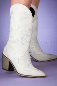 La Pintura - 70s Necka Floral Western Boots in Off White