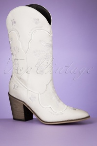 La Pintura - 70s Necka Floral Western Boots in Off White 2